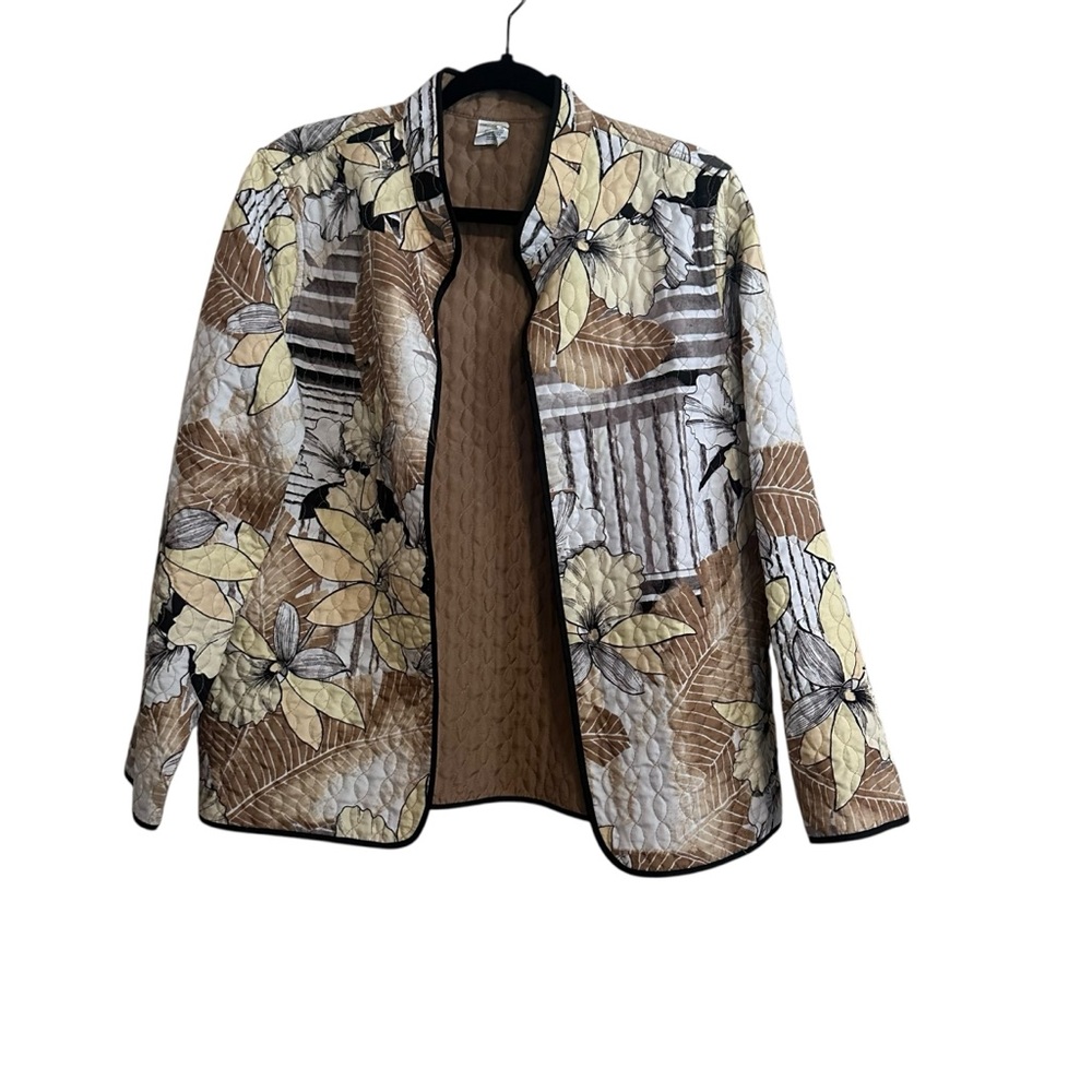 Alfred Dunner womens sz 14 open front floral print lightweight quilted jacket